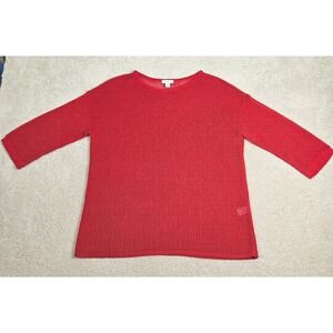 Women's J.Jill Red Linen Blend Woven Knit Sweater Top 3/4 Length‎ Sleeves Size S